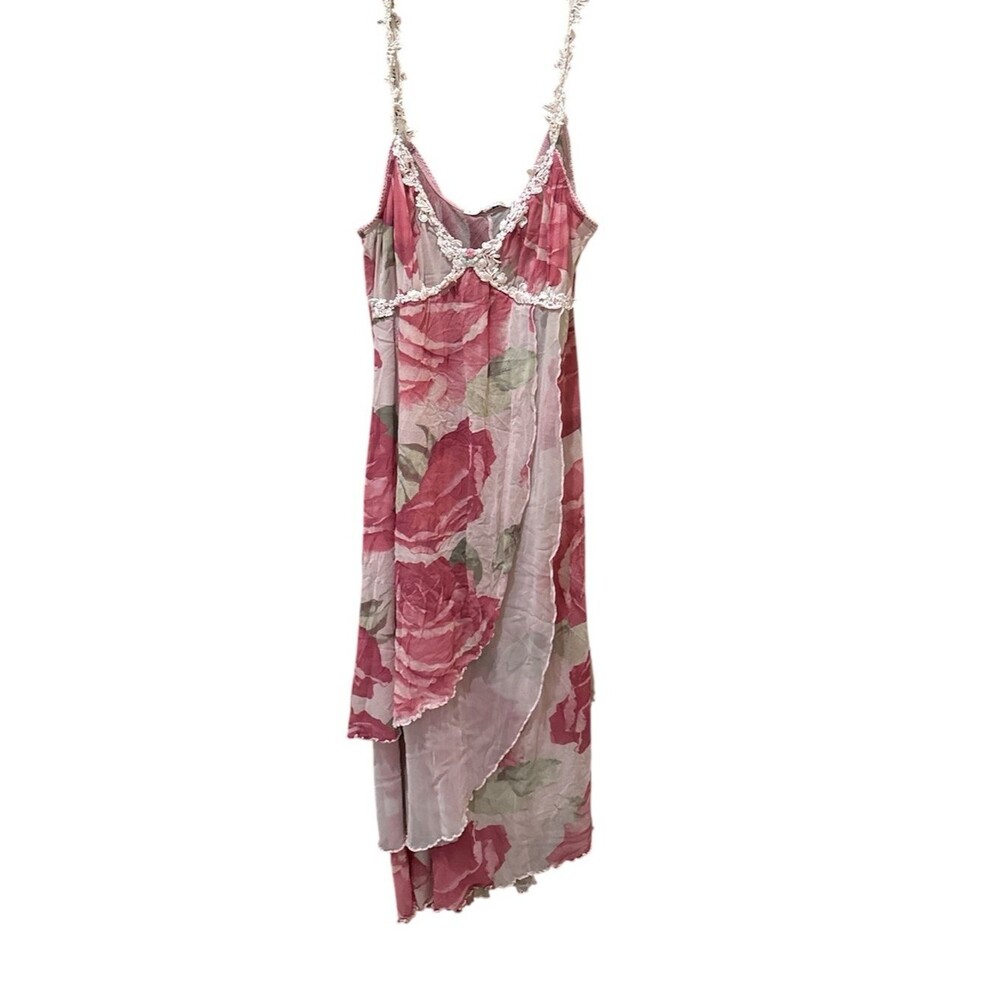 Claire Pettibone Pink Rose Floral Lace Slip Dress Romantic Fairycore Size: M/L